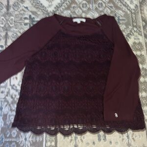 Ann Taylor Loft Tunic XL Cottage Embroidered Crochet Chiffon Scalloped Lined